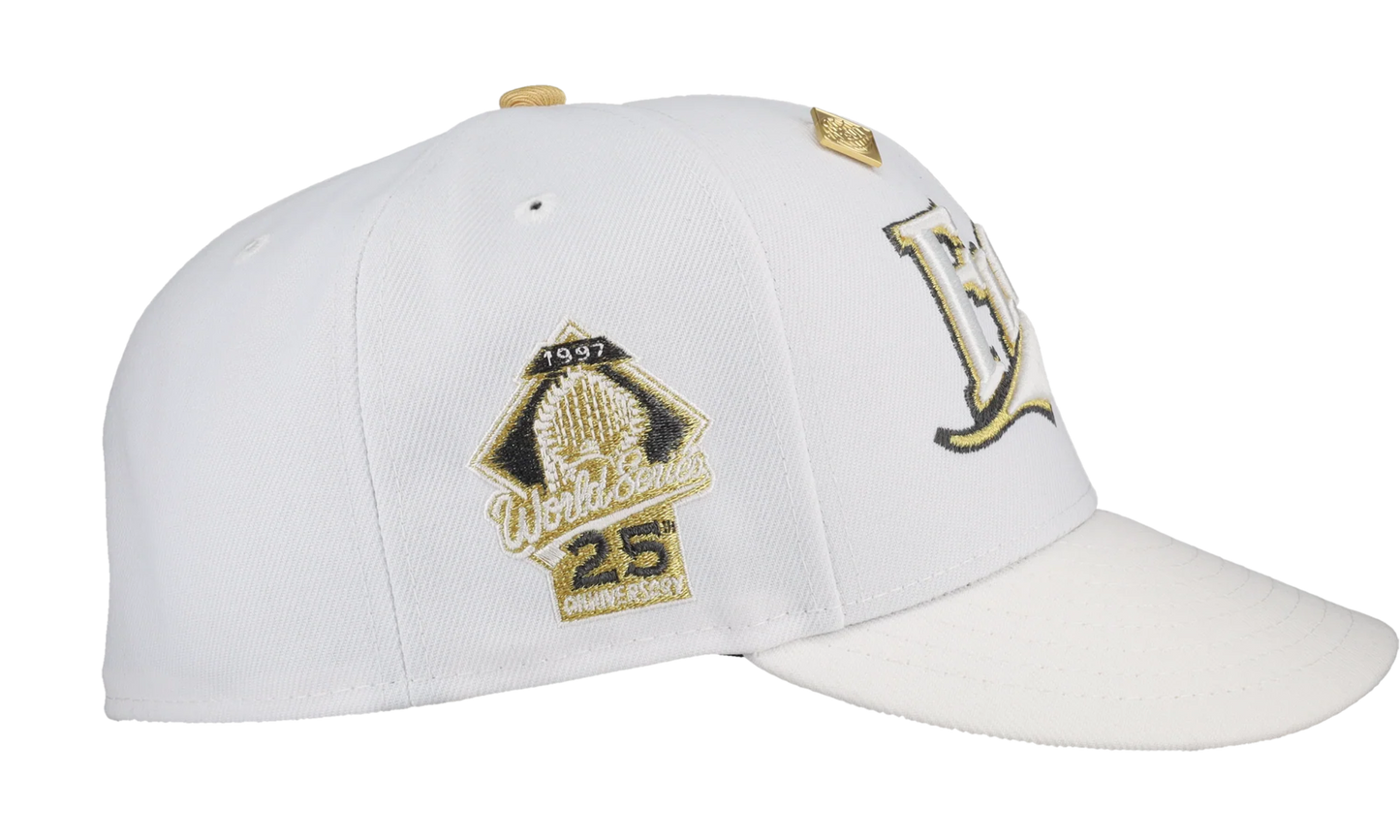 59FIFTY Florida Marlins Pure Royalty Collection 25th Anniversary Patch Fitted Hat "White / Khaki" 123451296316