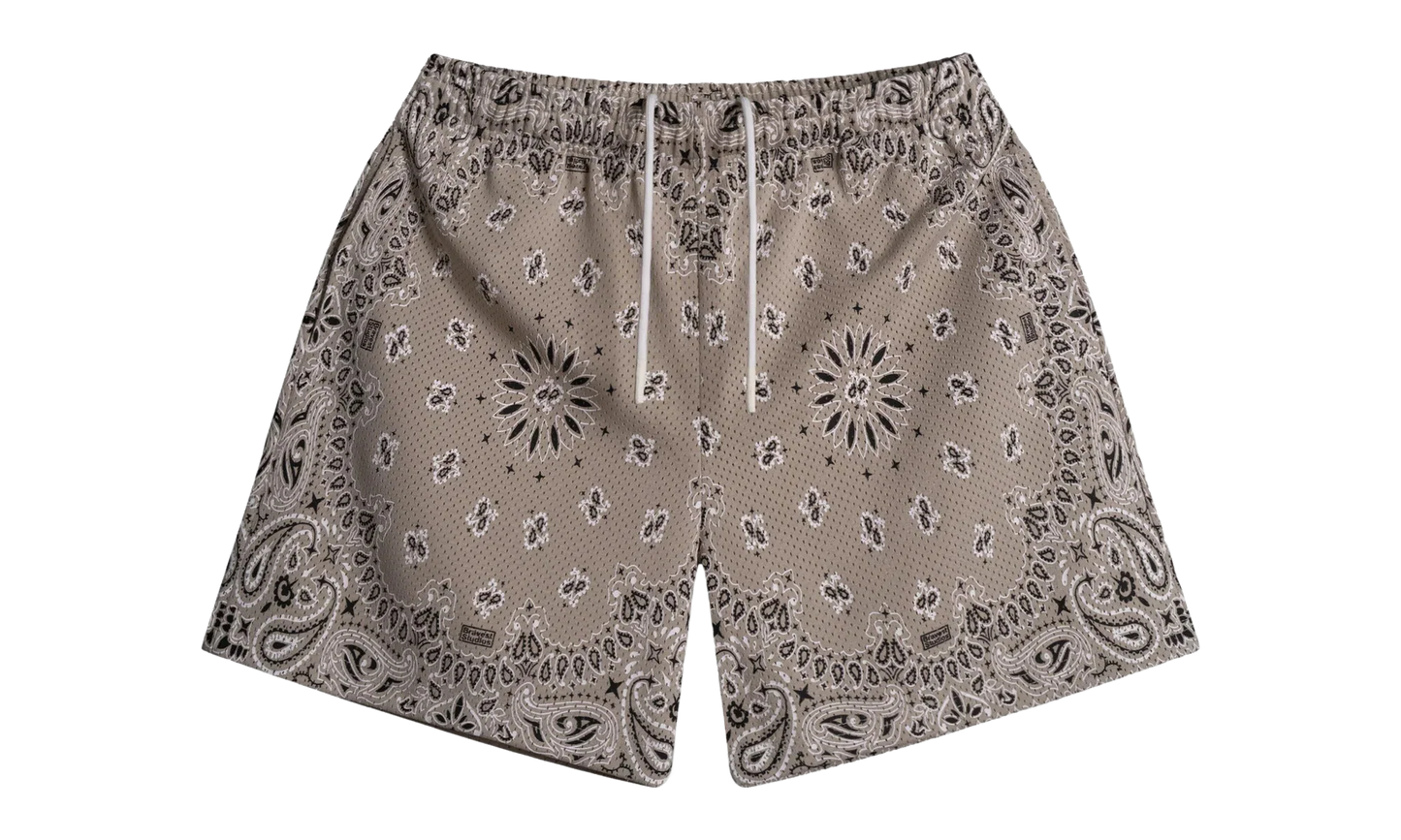 Screenprinted Paisley Two-Tone Shorts "Khaki" BS106