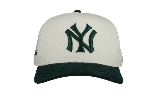 9FIFTY New York Yankees A Frame Snapback Hat "Off White / Green - Corduroy Visor" NE287