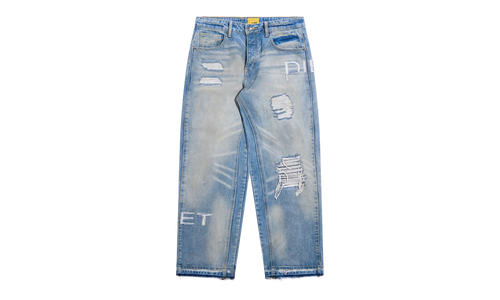 Distressed Stencil Denim "Washed Indigo" DSM S26 068