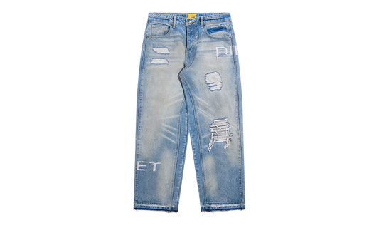 Distressed Stencil Denim "Washed Indigo" DSM S26 068