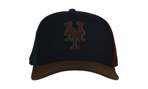 9FIFTY New York Mets Subway Series Pinwheel A Frame Snapback Hat "Black / Dark Green / Brown" NE217