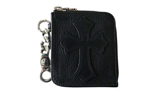 Leather Tiny Zip Cemetery Cross Patch Wallet "Black" CHRM1161