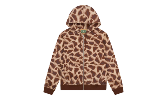 Faux Fur Giraffe Print Hoodie "Brown" DT547