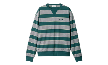 Women's Striped Jersey Sweatshirt WMNS "Bottle Green / Gray" MJLA39 19DD F0E5Q
