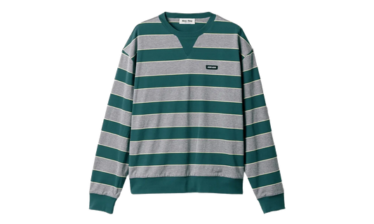 Women's Striped Jersey Sweatshirt WMNS "Bottle Green / Gray" MJLA39 19DD F0E5Q