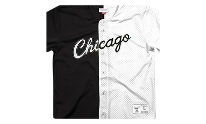 NBA Split Color Mesh Button Front Shirt "Chicago Bulls - Black" BA88XJ CBU K HEX