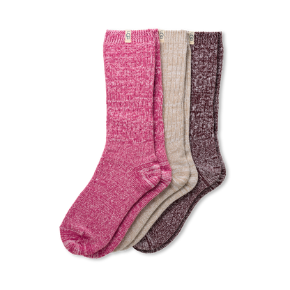 Women's Rib Knit Slouchy Crew 3 Pack in Chroma Pink/Putty/Wild Grape