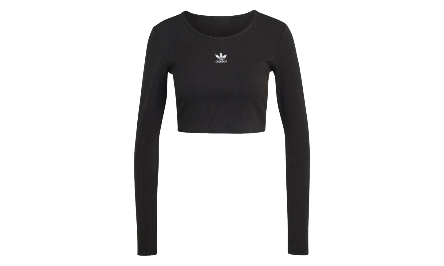 Essentials Ribbed Crop Long Sleeve Tee WMNS "Black" IW5725