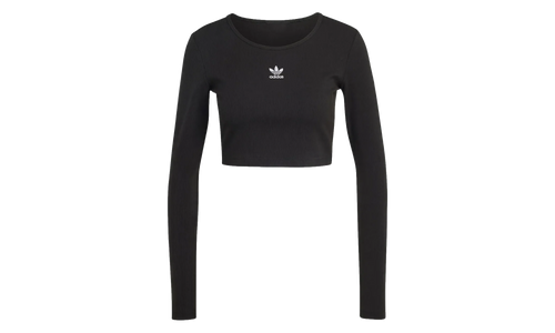 Essentials Ribbed Crop Long Sleeve Tee WMNS "Black" IW5725