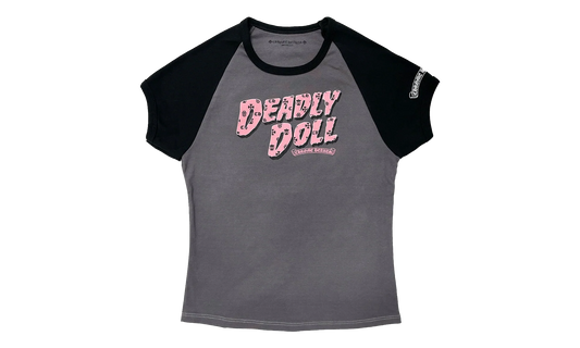 Deadly Doll Vine Heart Cropped T-Shirt "Grey / Pink" CHRM1091