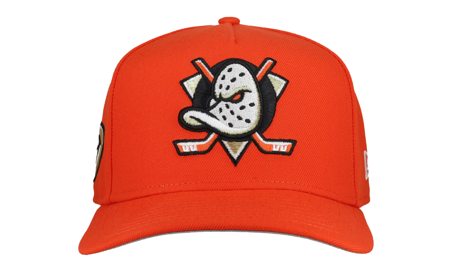 9FIFTY Anaheim Mighty Ducks Team Color A Frame Snapback Hat "Red - Grey Brim" NE464