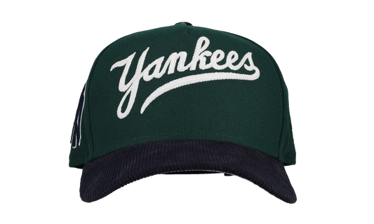 9FIFTY New York Yankees A Frame Snapback Hat "Chainstitch - Corduroy Green / Navy" 44531118407868