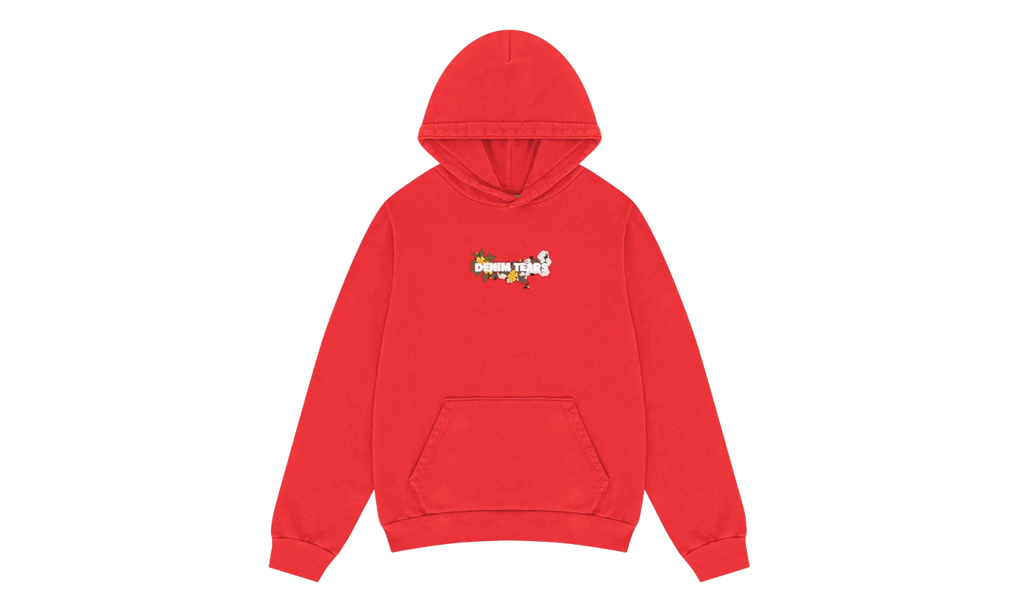 Embroidered Floral Logo Hoodie "Red" DT315