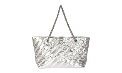 Medium Metallized Quilted Crush Carry All Tote Bag "Silver" 777856 2AAWU 8110