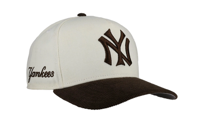 9FIFTY New York Yankees A Frame Snapback Hat "Off White / Walnut - Corduroy Visor" NE341