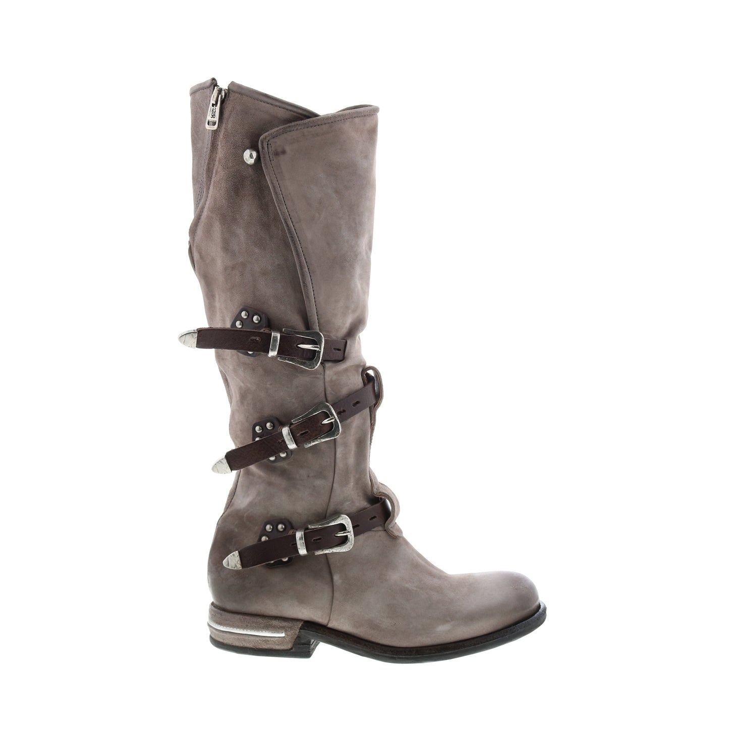 Trigg 516323-203 Womens Gray Leather Hook & Loop Knee High Boots