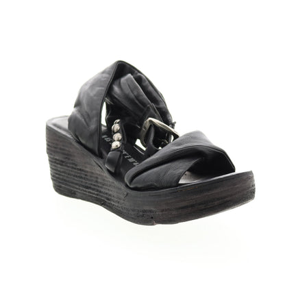 Nolie 528078-201 Womens Black Leather Sandals Wedges Shoes