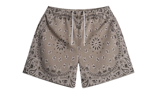 Screenprinted Paisley Two-Tone Shorts "Khaki" BS106