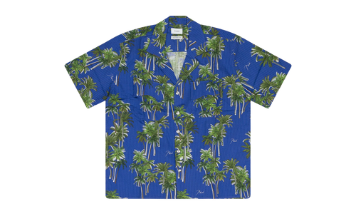 Searsucker Hawaiian Button-down Shirt "Blue" RHD-MTPS-0094