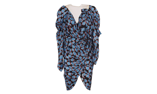 SILK FLORAL DRAPED MINI DRESS "Blue" RW DR0222 5307 E22 1020