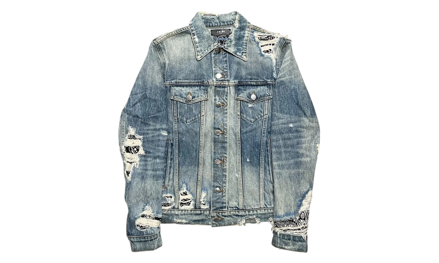 Bandana Distressed Denim Jacket "Indigo Black" ABBDJB