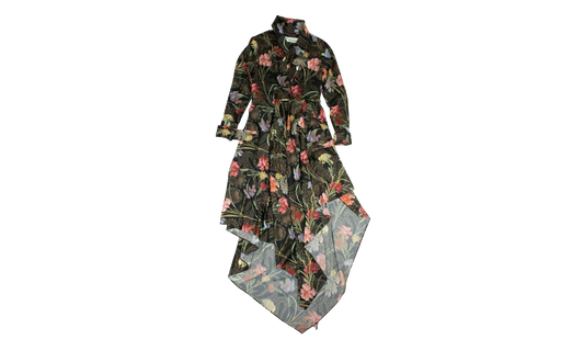 Floral Long Draped Dress "Black" 82NGG-OW-254