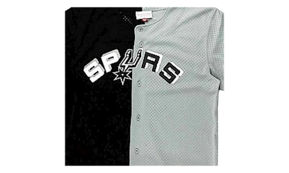 NBA Split Color Mesh Button Front Shirt "San Antonio Spurs - Black" BA88XR SAS K HF5