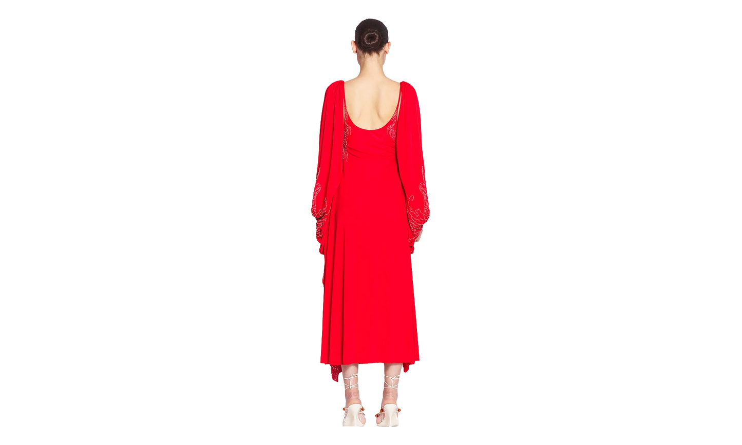 EMBROIDERED DRESS WITH OPEN SLEEVES "Red" RW DR9019 4893 E24 340