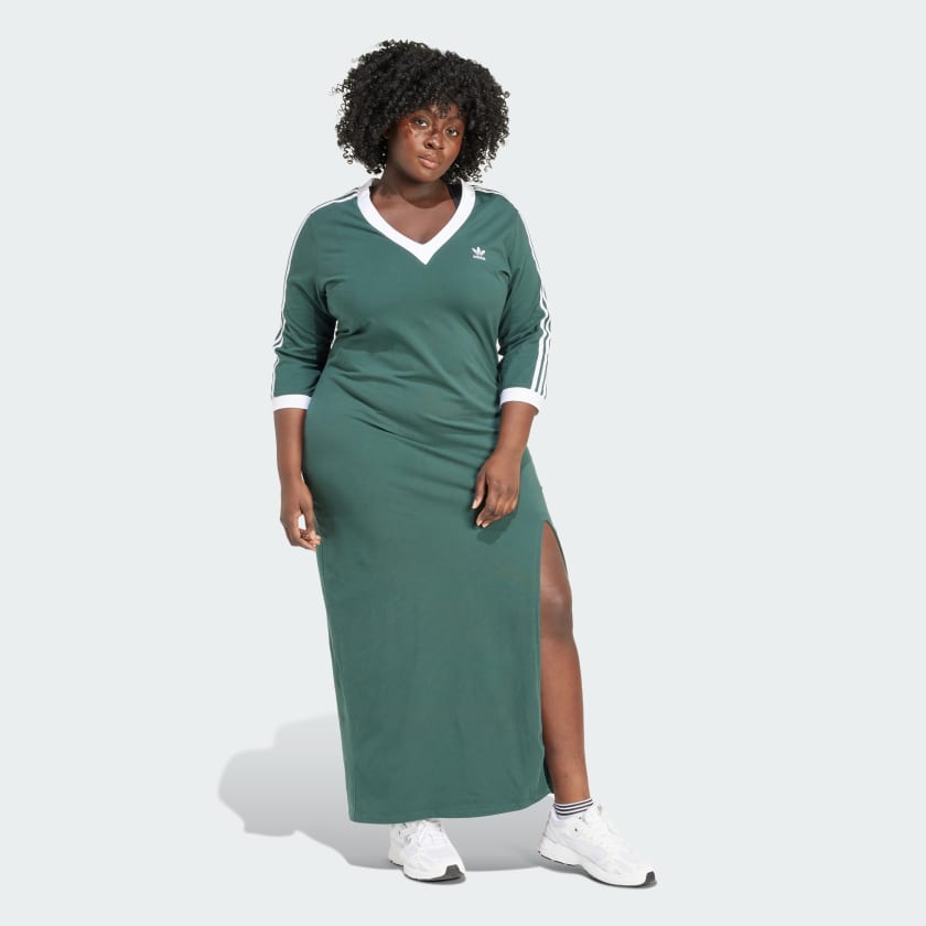Women's adidas Adicolor Classics 3-Stripes V-Neck Maxi Dress (Plus Size)