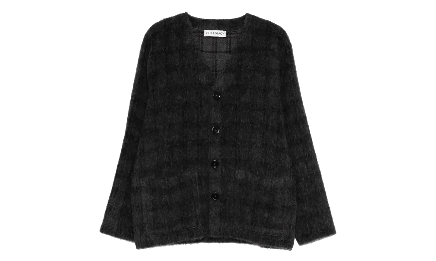 Hairy Wool Cardigan "Fuzzed Plum Check" M2263CF