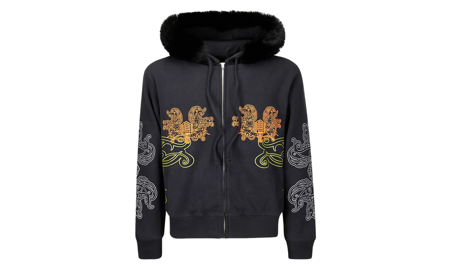 Faux Fur-Trimmed Embroidered Zip-Up "Black" BI0204900