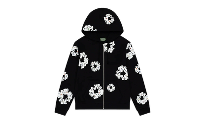 Cotton Wreath Rhinestone Studded Zip Hooded Sweatshirt "Black White" DT591