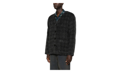 Hairy Wool Cardigan "Fuzzed Plum Check" M2263CF