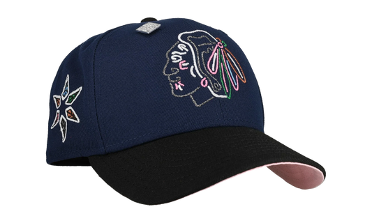 59FIFTY Chicago Black Hawks Fitted Hat "Navy / Black / Pink Brim" NE454