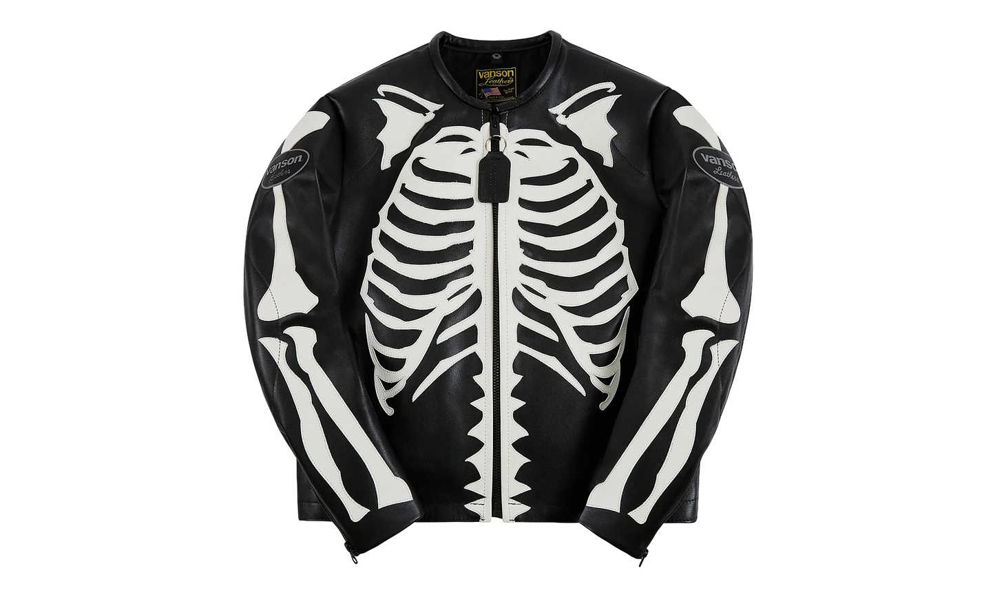Bones Flat Leather Jacket "Black / White" BONES001