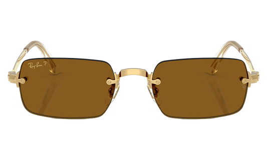 Ray-Ban Rimless "A$AP Rocky - Polished Arista Gold with Dark Brown Polarized Lens" RB3928 001 83