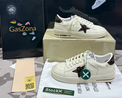 Stardan white leather brown glitter