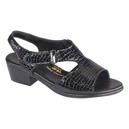 Women's Suntimer Heel Strap Sandal in Black Croc Wide