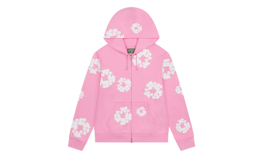 The Cotton Wreath Zip Hooded Sweatshirt "Pink" DT330
