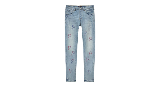 LIGHT INDIGO EMBROIDERY PUNCH P PLAID "Blue" P001 LEPP223
