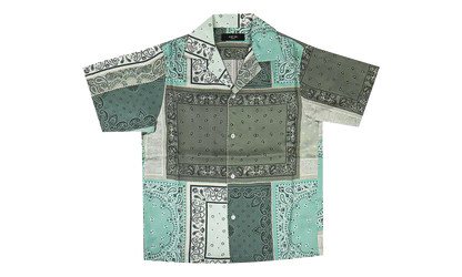 Short Sleeve Bandana Print Silk Button Up Shirt "Green" Y0M06227SE GREE