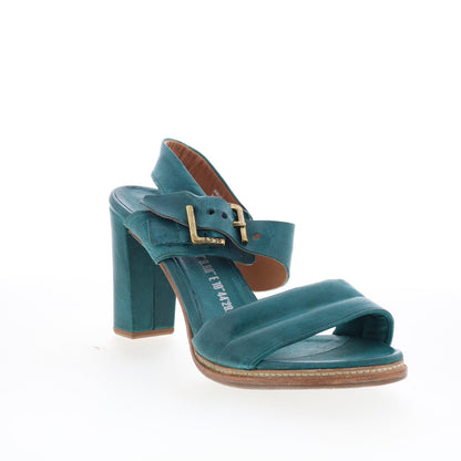 Barnett Womens Green Leather Hook & Loop Heeled Sandals Shoes