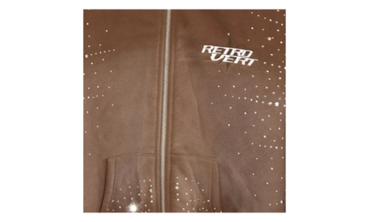 Rhinestone Zip Up Jacket "Brown" RET029