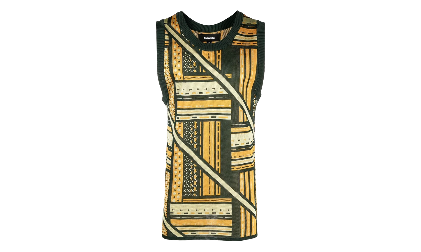 Kalonji Knit Vest "Green / Yellow" M AHLU KN007 SS23 YA03 GR