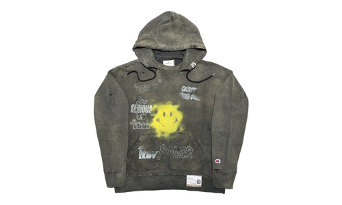 Distressed Smiley Face Hoodie "Black" A09HD551 BLACK