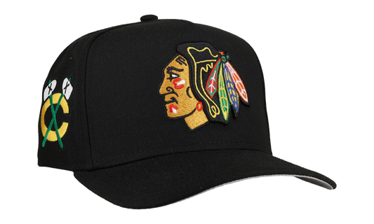 9FIFTY Chicago Blackhawks Team Color A Frame Snapback Hat "Black (Grey Brim)" NE470