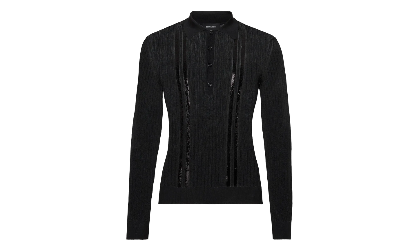 Sequin Stripe Knit Polo "Black" S74HA1531D13097900