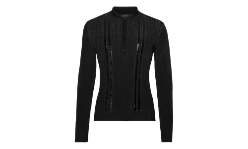 Sequin Stripe Knit Polo "Black" S74HA1531D13097900