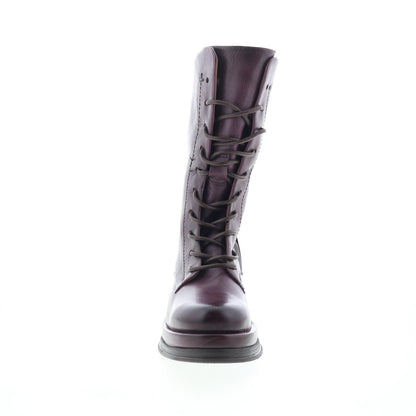Caden Womens Burgundy Leather Lace Up Casual Dress Boots